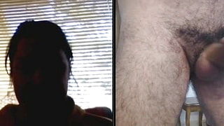 Guy jerks off big and fat dick for granny on webcam