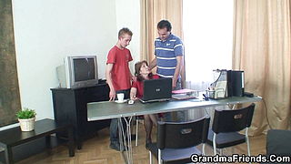 Busty office granny granny gets a double penetration