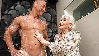 Granny Maria does a hot stud in the shower