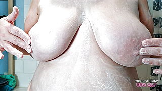 Big Boobs and Titties Fans - Massive Mommy Milkers straight out of the shower (mature milf huge tits exhibitionist talc slut)